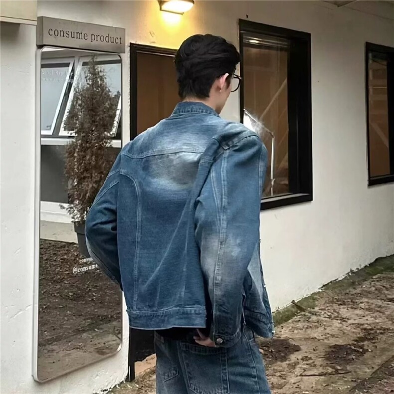 小众复古水洗牛仔夹克男春秋季美式设计感宽松做旧休闲风解构外套,男装工装外套,星座1210-1