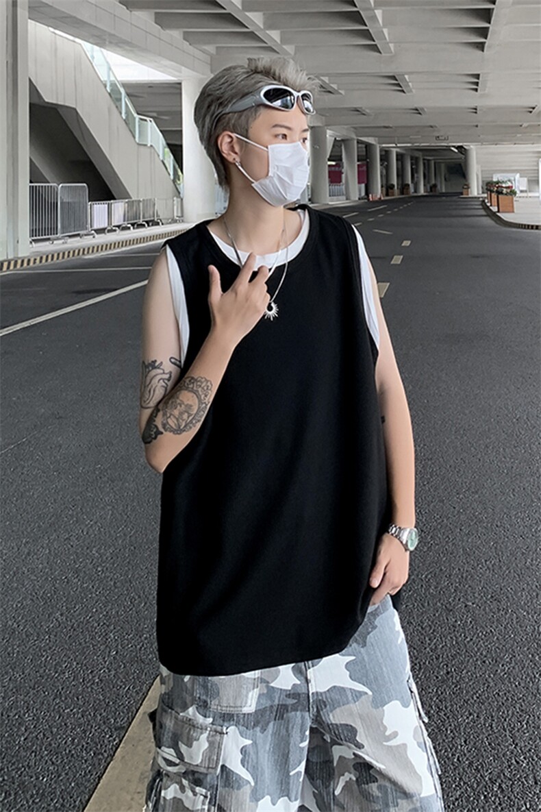 夏季新款克罗心华夫格假二件背心宽松版无袖圆领T恤男ZX438-P28,男装背心/马甲,星座313A(原308A-2)