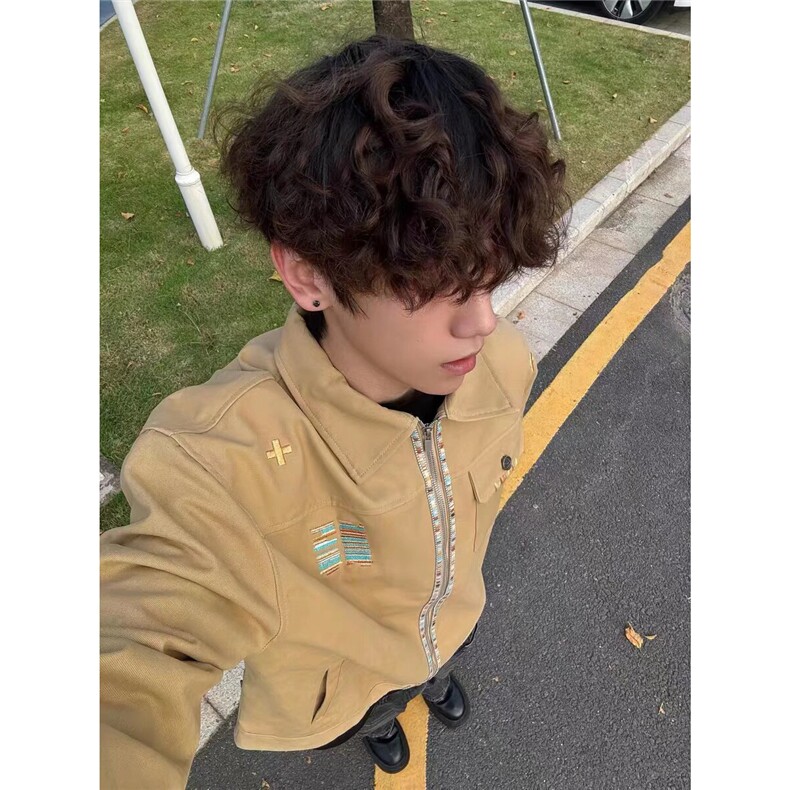 美式复古巴恩风休闲夹克男女款宽松设计感翻领棒球服刺绣工装外套,男装夹克,四季星座505