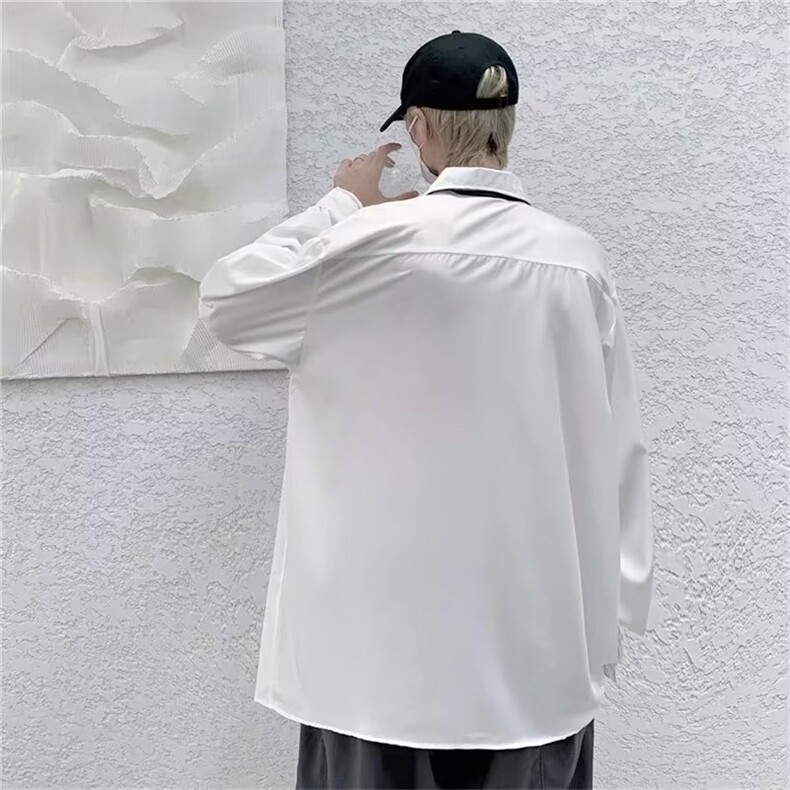 长袖衬衣外套男女潮牌上衣ins港风休闲春秋季衬衫C6121-p32配领带,男装衬衫,星座1008