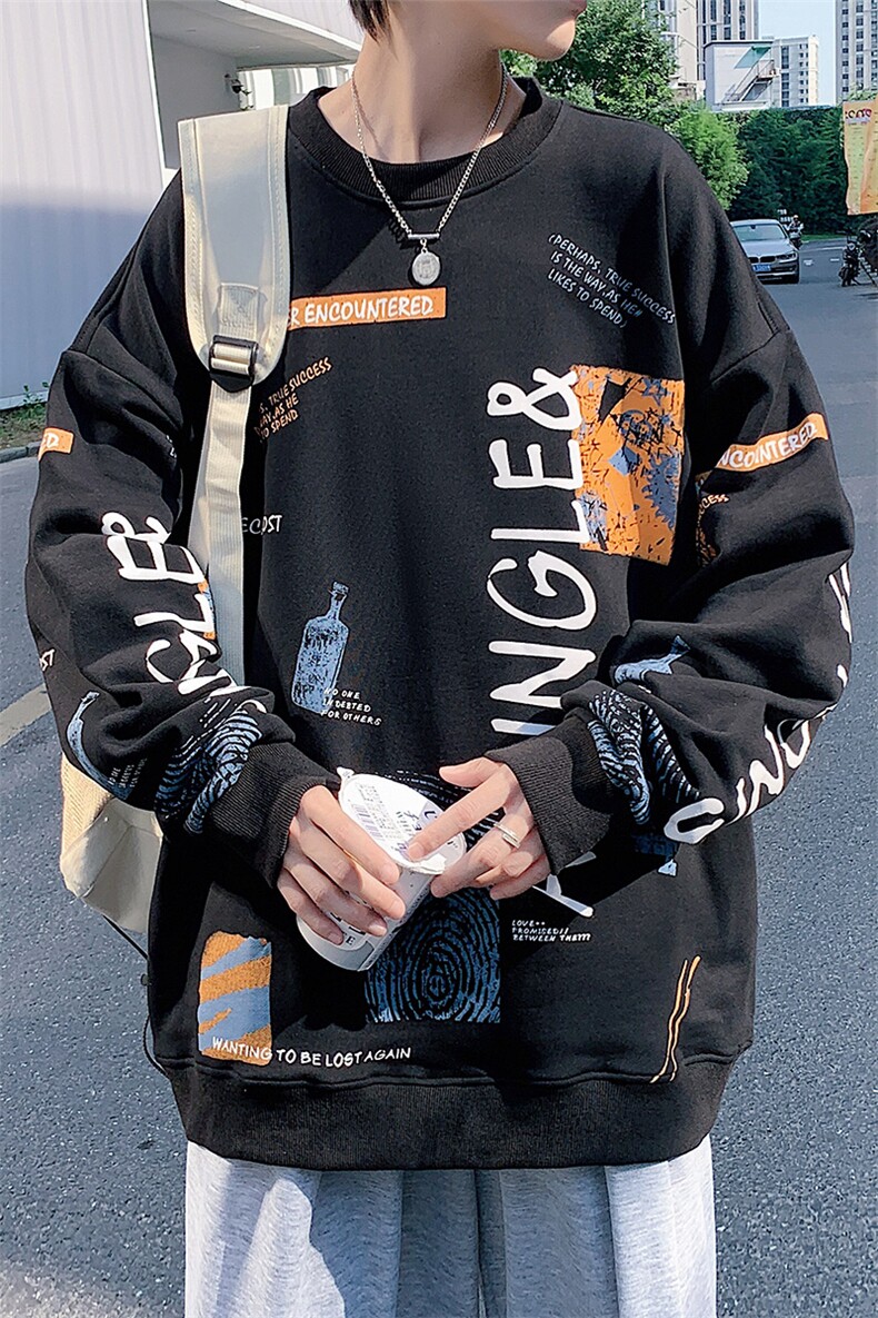 春秋卫衣长袖圆领卫衣秋装男士港风潮流百搭宽松VE5566-P32,男装卫衣,星座717