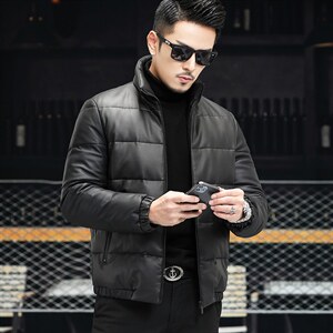 Z22136海宁冬季新款男式二层绵羊皮鹅绒羽绒保暖皮衣男P550图片