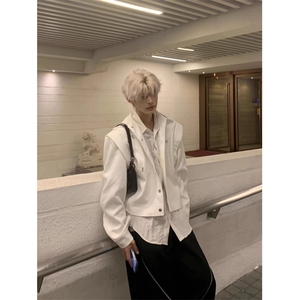 复古垫肩外套男士高级感痞帅春秋季解构小众设计短款夹克 J803图片