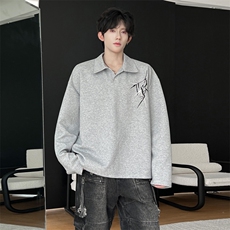 !2025秋冬新款男士重工刺绣翻领卫衣长袖打底衫WY21特P30，男装卫衣，电商B220