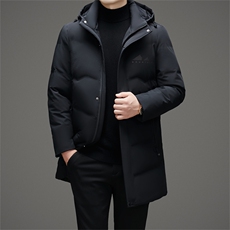 冬季男士白鸭绒羽绒服加绒保暖商务品质脱卸帽中长外套休闲简约男，男装羽绒服，钱塘6003（原4033）