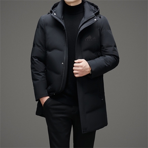 冬季男士白鸭绒羽绒服加绒保暖商务品质脱卸帽中长外套休闲简约男图片