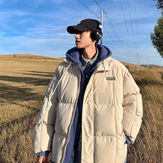 冬季情侣假两件衣韩版潮流加厚连帽羽绒服上衣男W6005-P88，男装棉衣，星座512-3