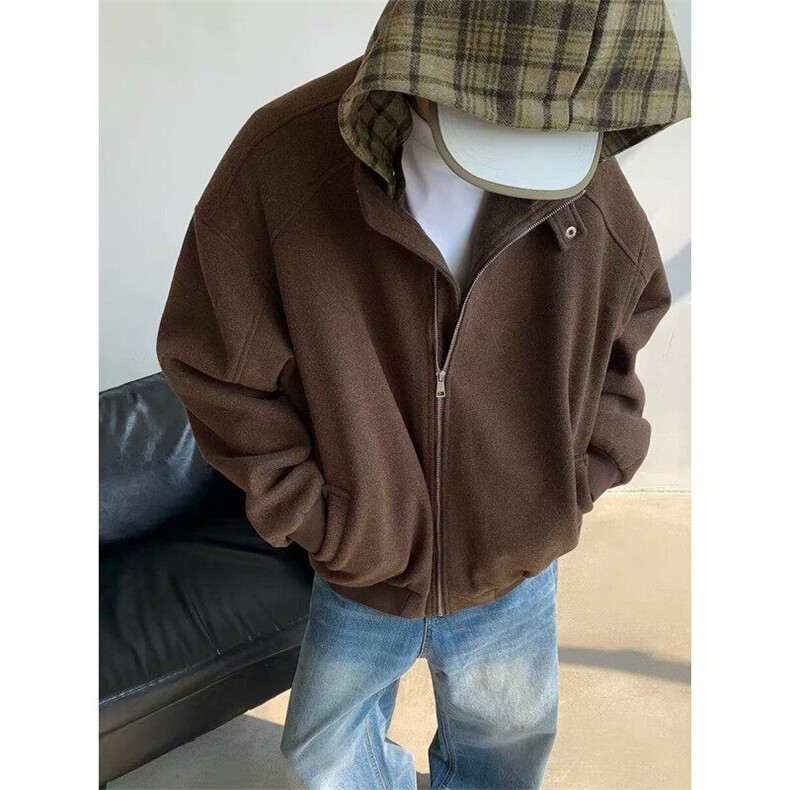 网络图现货冬季新款宽松假两件毛呢连帽棉服外套RHT132-P100,男装棉衣,星座1005-4