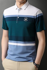 短袖T恤男夏季薄款翻领半袖中老年爸爸装衣服条纹t恤免烫透气上图片
