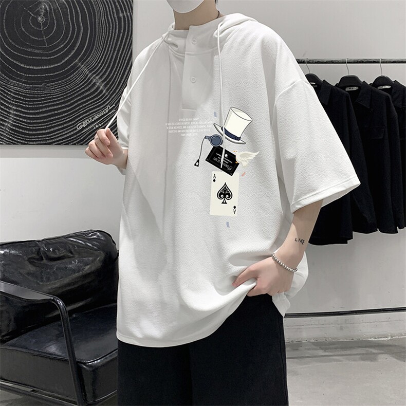 LD54373-P45NASA连帽短袖t恤男大码胖子带帽五分袖中袖,男装T恤,电商A040