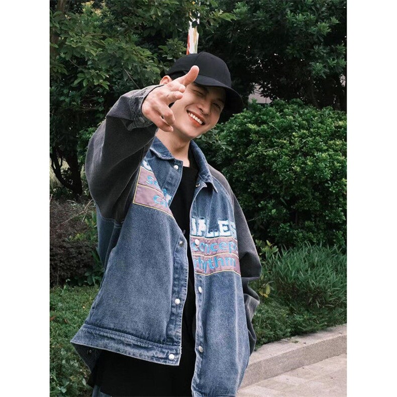 日系字母刺绣牛仔外套男装潮牌宽松工装夹克男春秋上衣JY8011,男装工装外套,星座1116A（原606A-3）
