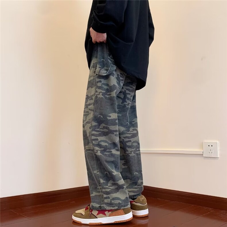 迷彩工装裤男潮牌高街vibe韩版牛仔裤子ins宽松直筒长裤MC37-P53,男装牛仔裤,星座1008-1