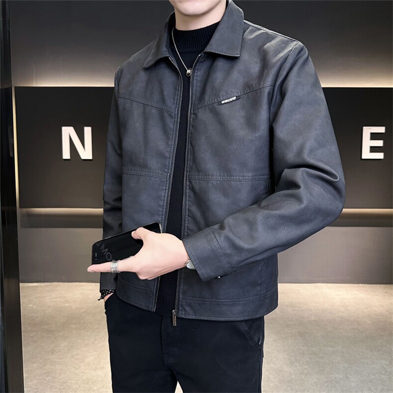 店主风2025秋季翻领皮衣男痞帅休闲外套男装夹克C317-J905-P135，男装夹克，电商C317