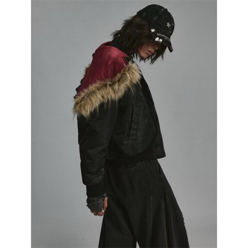 网图美潮双面穿可拆卸毛领新年红正肩夹克版棉服W1883/特P108,男装夹克,电商B350