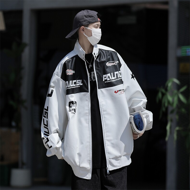 高品质秋款男立领机车皮衣夹克衫字母印花赛车外套JK6701P80,男装夹克,星座1013-1