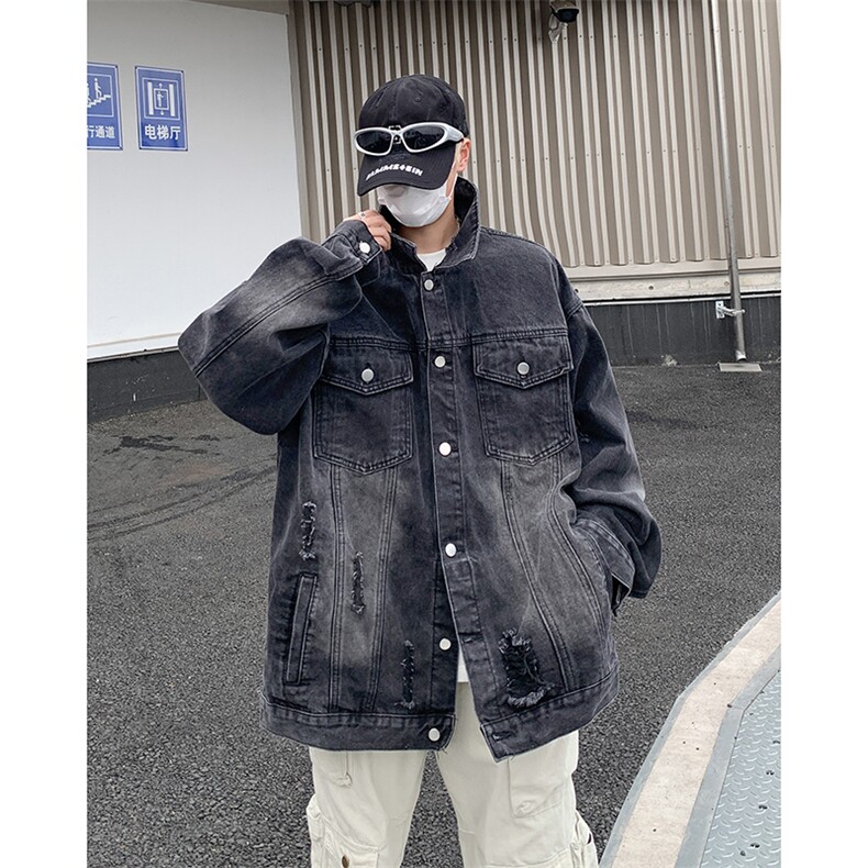 水洗做旧牛仔外套男春秋2024新款款潮流破洞美式复古痞帅休闲夹克,男装夹克,星座410-6（原星座1304-1）