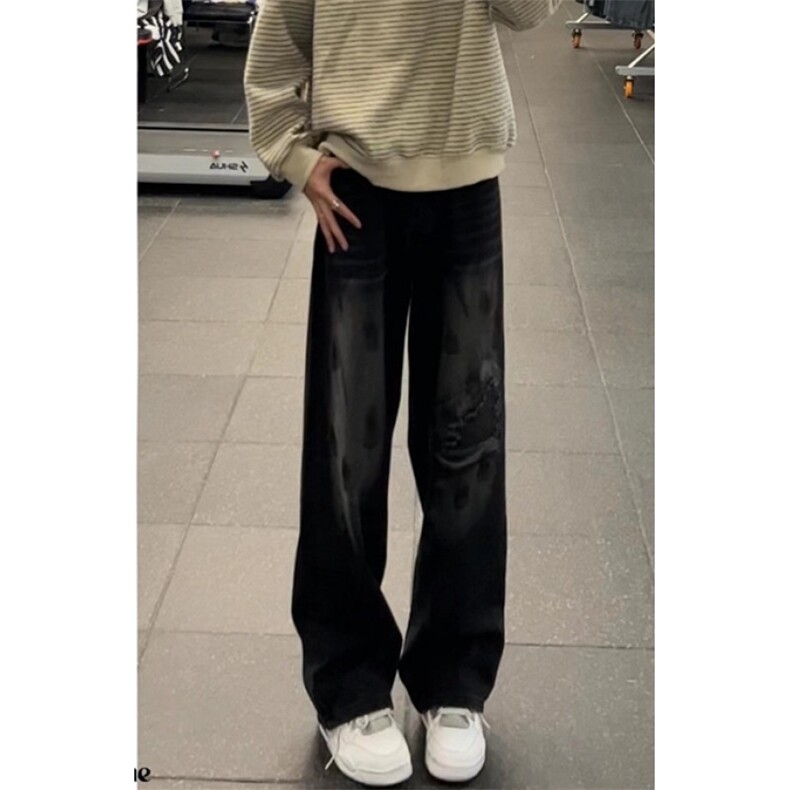 水洗做旧脏染破洞牛仔裤男春夏宽松直筒微喇vibe裤子NA537,男装牛仔裤,星座1116A（原606A-3）