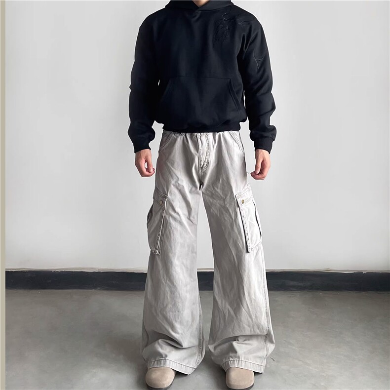 WY816-M-3XL-P39-现货！美式复古闪电刺绣连帽卫衣宽松套头上衣图片
