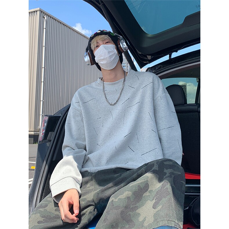 秋季新款纯色长袖上衣男女同款设计感线条宽松卫衣W4684-特价P50,男装卫衣,电商A007