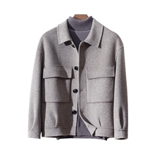 男士双面羊毛呢短款大衣男装上衣2024年秋季，男装毛呢大衣，鹿展羊绒大衣