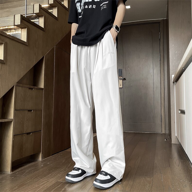 春夏宽松速干阔腿垂感显瘦男女青少年潮牌薄款松紧腰百搭冰丝裤子图片