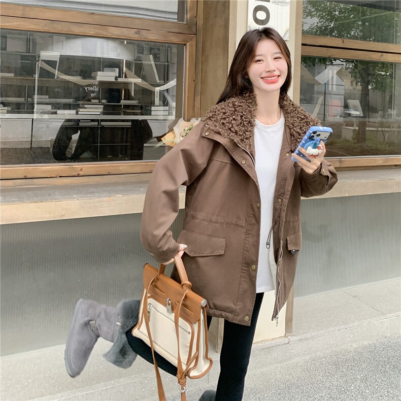 韩系毛领派克服女2025冬季新款设计感时尚中长款保暖外套高级感,女装派克服,2C236