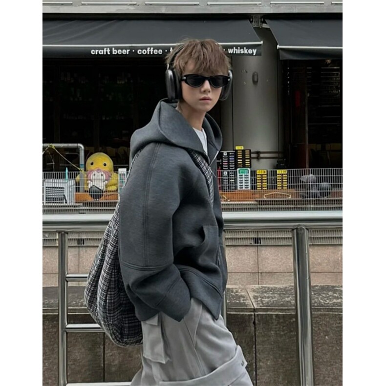 706-1-WY1028-P85现货460克重磅秋季美式复古廓形连帽卫衣外套,女装短外套,星座706-1