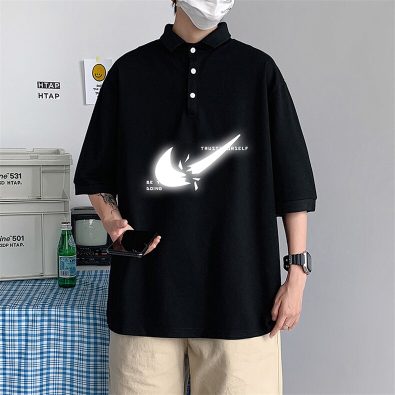 PL57111-P35 翻领短袖polo衫男大码胖子半袖t恤男有领保罗衫 模特图片