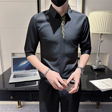 白夏季男士刺绣七分袖衬衫男痞帅店主风衬衣301A-1/CS330/P55，男装衬衫，星座301A-1