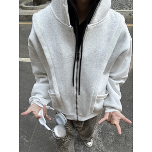 抖音得物高品质二开 25秋冬美式重磅宽松结构设计连帽卫衣外套W78图片