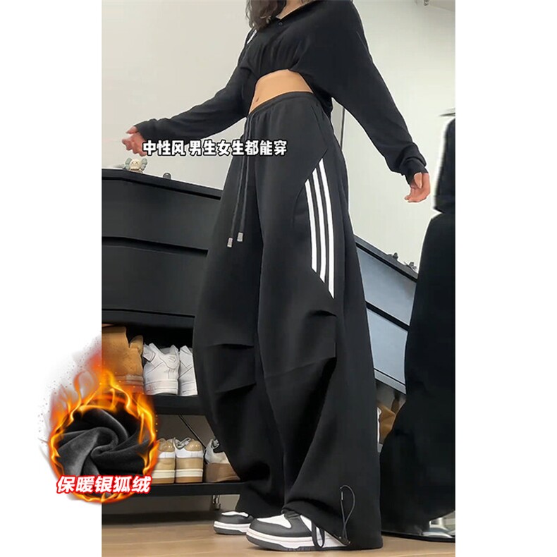 薄款改加绒特批P35无差价冬抖音银狐绒中性拖地裤K1976J加绒图片
