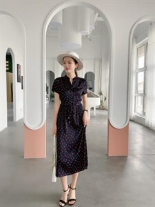 【现货】夏季新款 碎花修身显瘦香云纱连衣裙图片