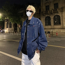 男装牛仔外套2026秋季字母绣标印花男生翻领夹克XZ514-2-N97-P88，男装工装外套，星座514-2(原B239)