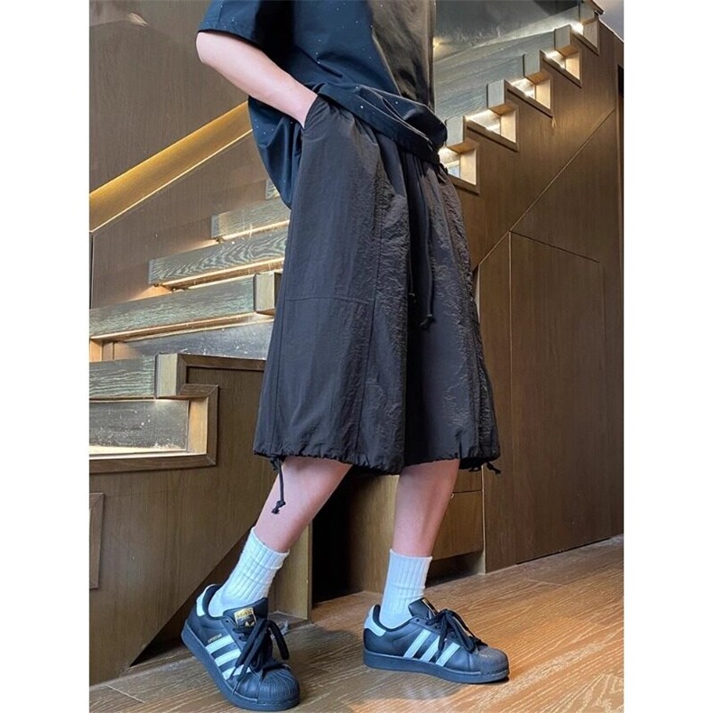 cleanfit黑色机能伞兵短裤男夏季速干工装裤子宽松阔腿尼龙七分裤,男装休闲裤,星座506A