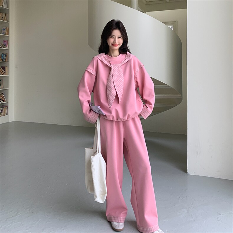新款大货2026时尚粉色格子拼接卫衣套装女/M2606P190K308,女装套装/套裙,2C268