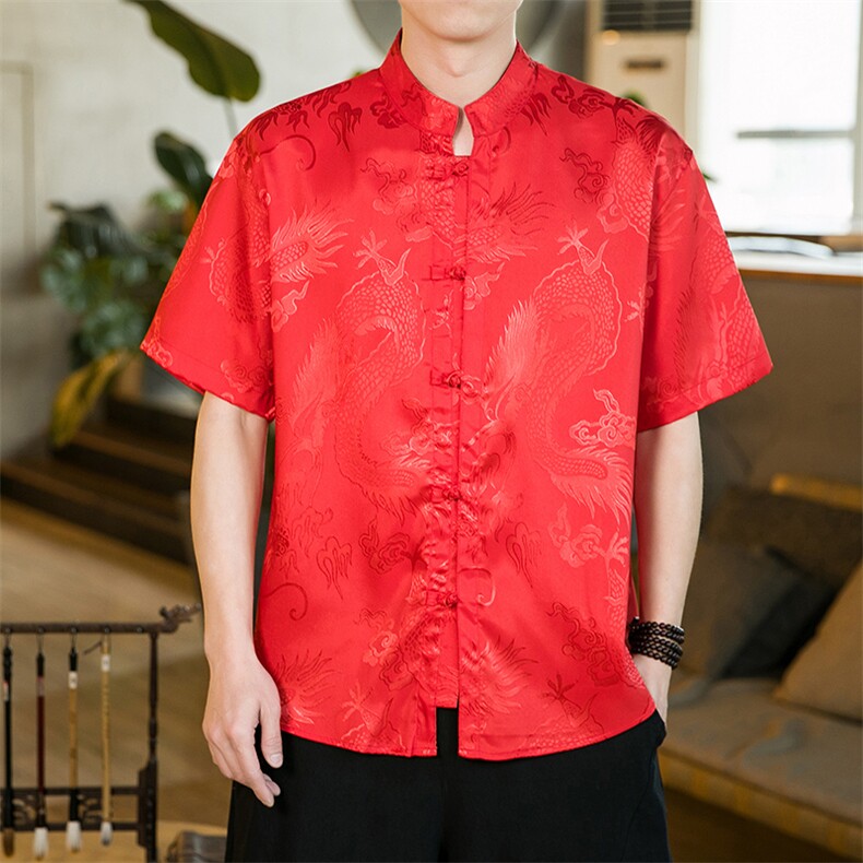 C148新中式男短袖衬衫男衬衣丝绸盘扣风寸衣A056-C148-P40,男装衬衫,电商A056