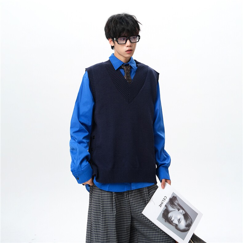 春秋季针织马甲搭配衬衫叠穿设计感V领毛衣日系慵懒背心9099P58，男装背心/马甲，电商B312