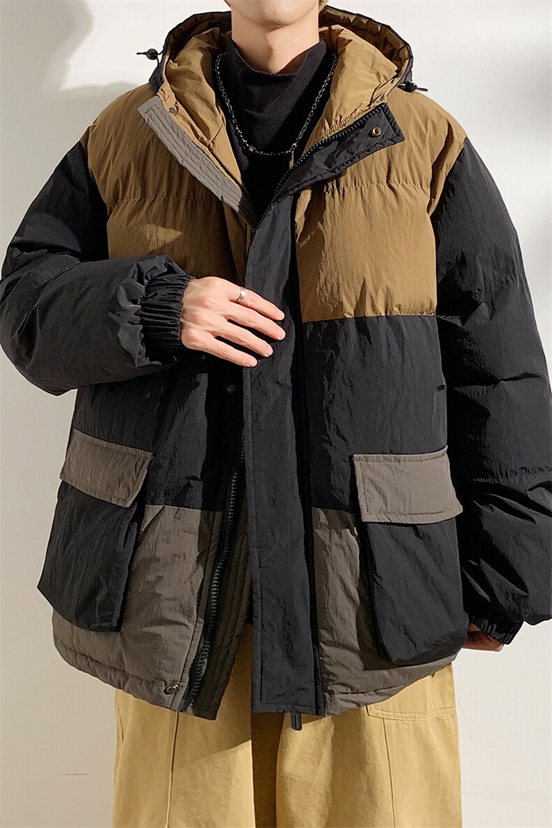 港风2026新品冬季宽松情侣装撞色棉衣棉服冬装加厚外套D008-P100,男装棉衣,星座717