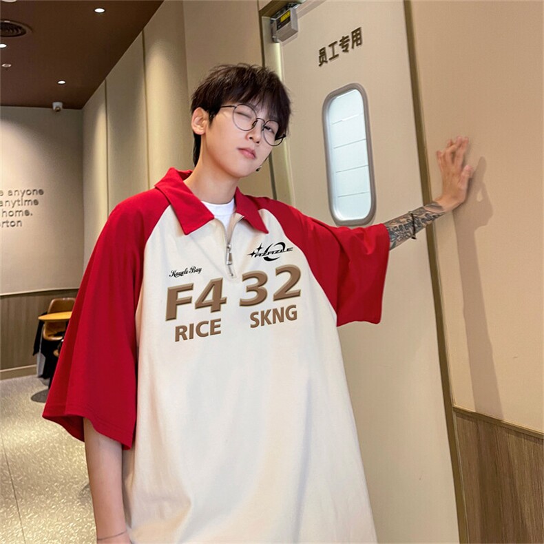 港风重磅全棉撞色插肩袖polo衫短袖男T恤GP3345-p45控78图片
