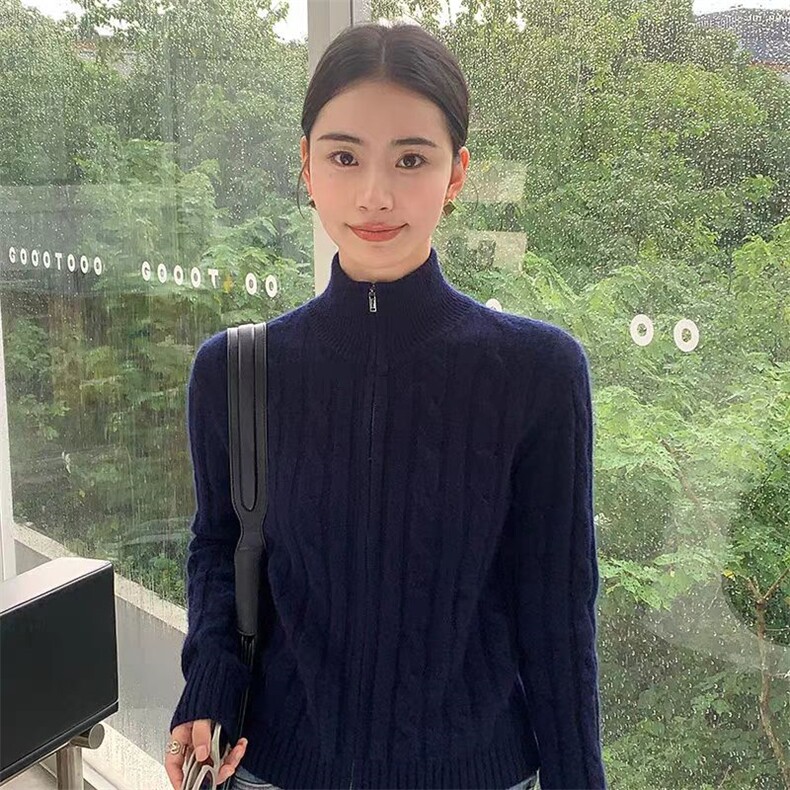 2024春秋新款修身外搭长袖毛衣针织开衫女纯色上衣,女装羊毛衫,恒恩羊绒