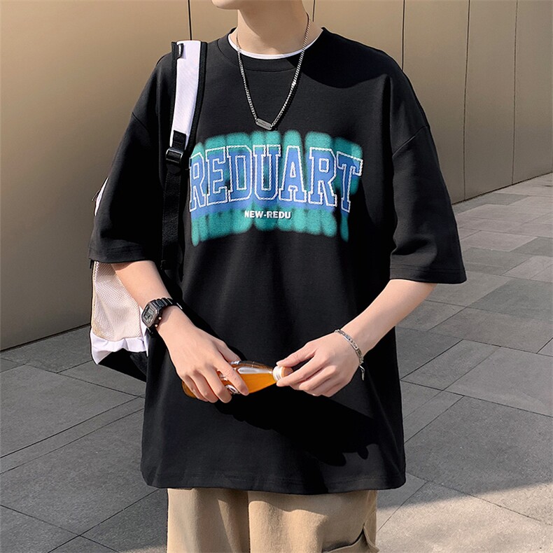 得物抖音 40支双纱高品质运动半袖印花纯棉短袖T恤男女 T7196-P40图片
