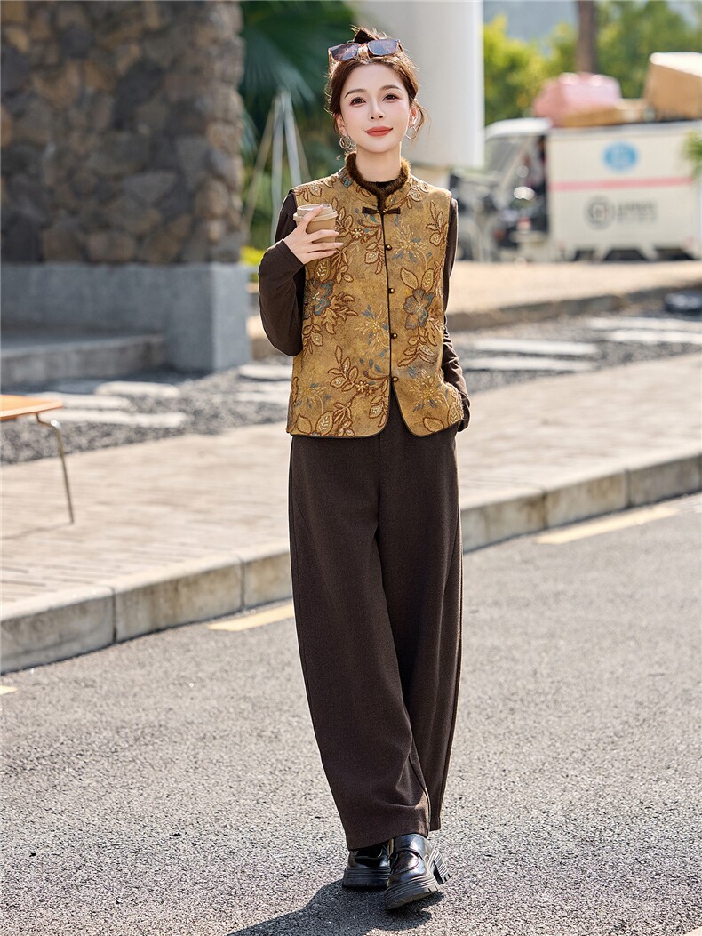 新中式风刺绣马甲套装女2026春新款高级感气质妈妈装洋气三件套,女装套装/套裙,悠米