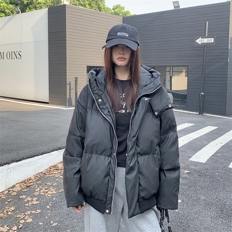 现货5W件冬季三防重磅boxy短款羽绒连帽PU皮棉衣外套防风加厚棉服,男装棉衣,电商A486-1