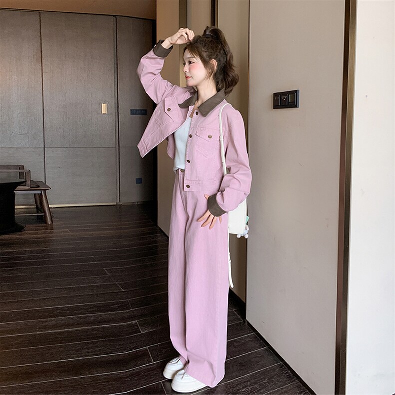 撞色设计工装牛仔套装女春秋2025新款高级感超火减龄两件套爆款,女装套装/套裙,2C305