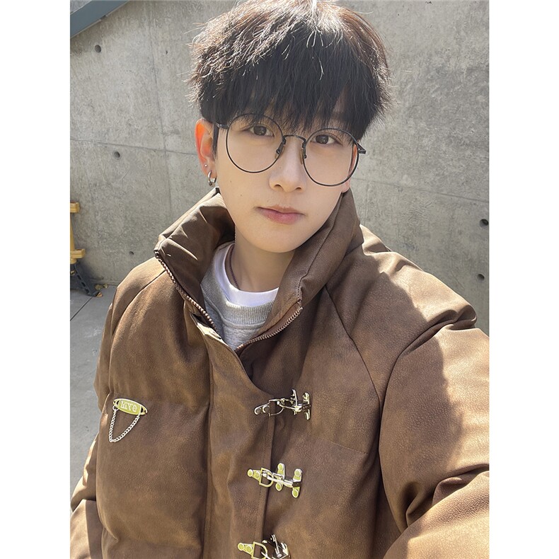 港风立领PU皮复古做旧面料金属飞机扣设计棉衣男MY77726P148控198，男装棉衣，星座227-7