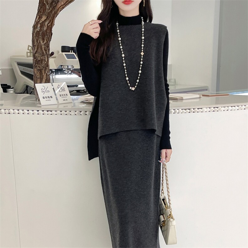 2024年秋季时尚潮流芝麻点马甲套装裙两件套，女装套装/套裙，美雪羊绒