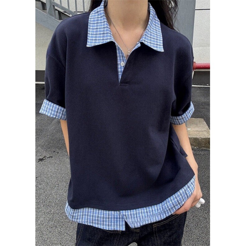 美式假两件短袖T恤男款夏季格纹宽松半袖POLO领上衣T64,男装Polo衫,星座1116A（原606A-3）