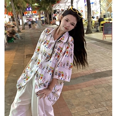 EQ411夏威夷风可爱卡通夏季旅游度假沙滩情侣装衬衫男女短袖潮流，女装衬衫，电商C306-1