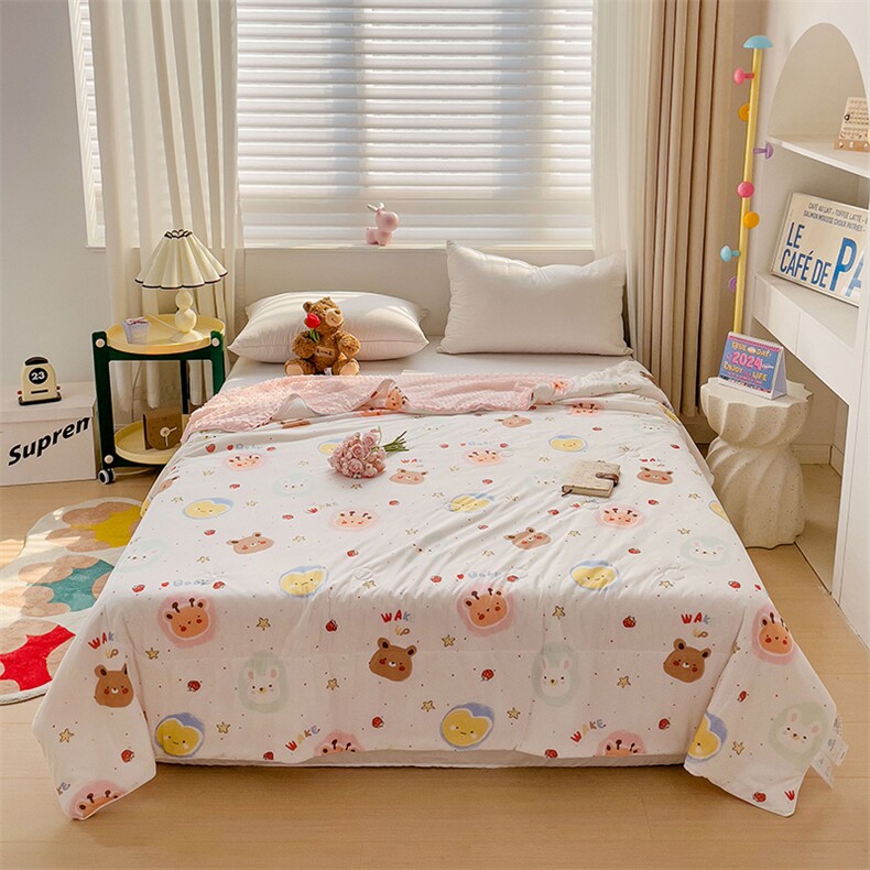 新款A类凉感丝冰豆豆夏凉被小清新花卉卡通系列，被套/被芯，一起卖家纺