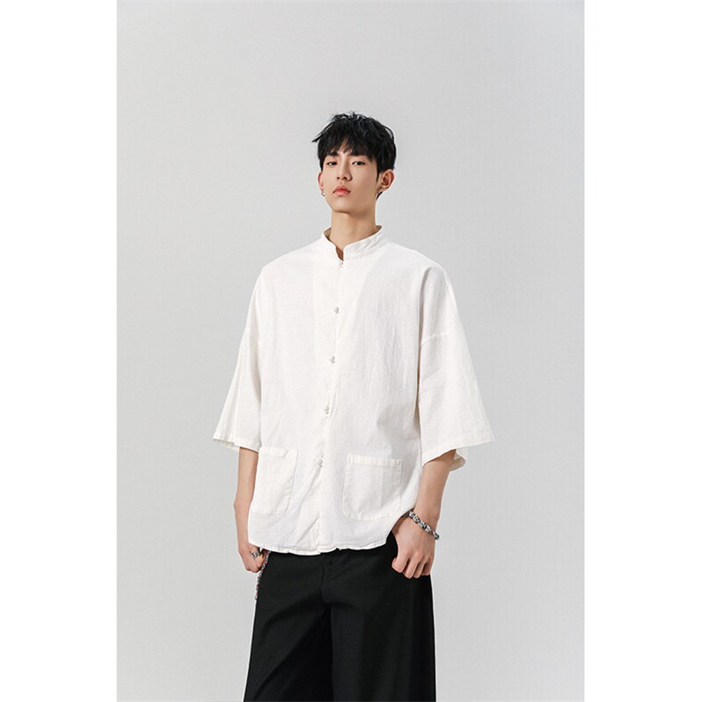 8XL-M风大码夏短袖衬衫男外套棉麻七分袖上衣CS505P60控78,男装衬衫,电商D206-1